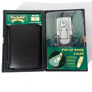 Mens Black Genuine Leather Wallet with Book Light Gift Set New in Box